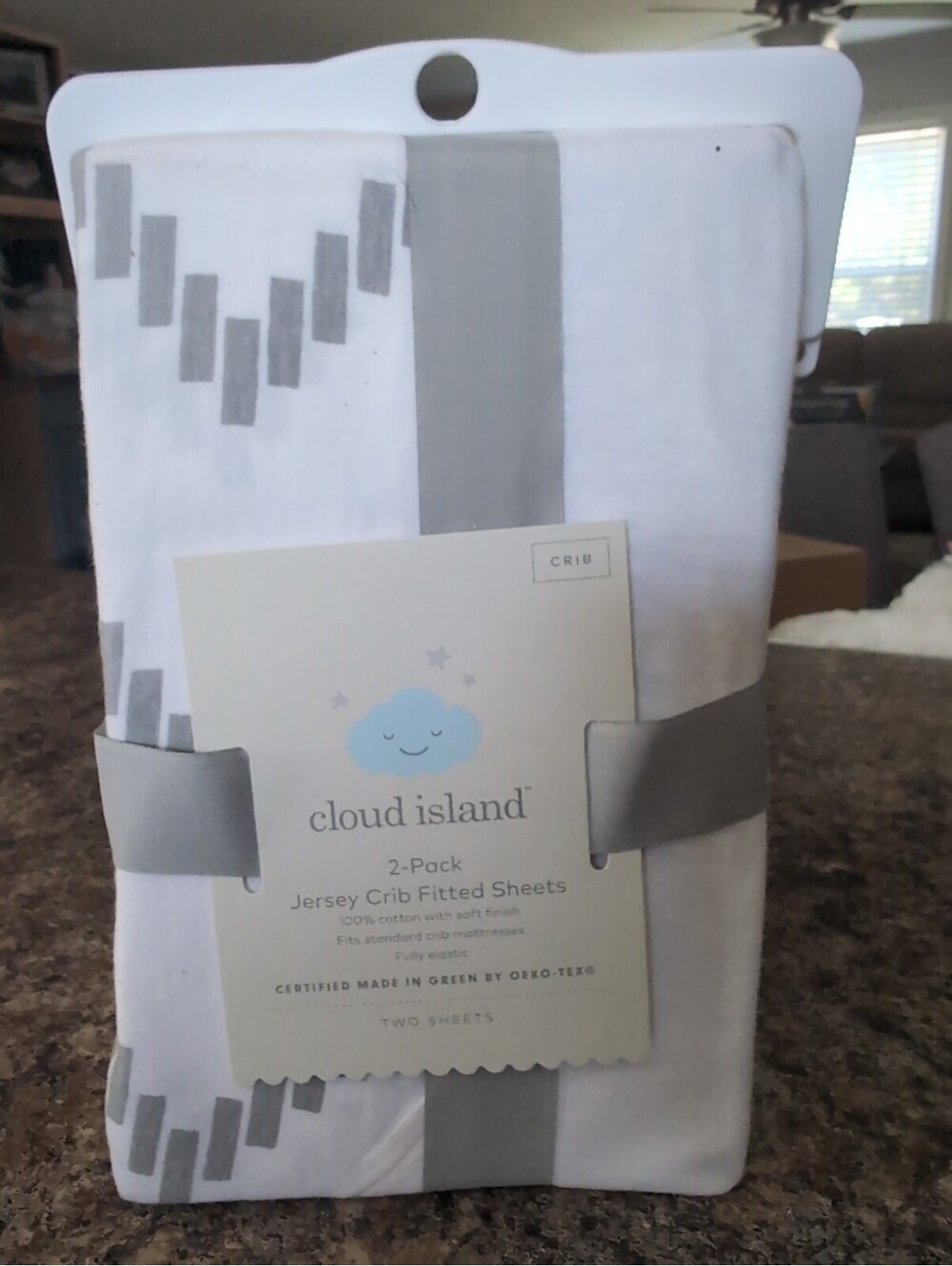 Cloud Island 2-Pack Jersey Crib Fitted Sheets 100% Cotton Grey Chevron White